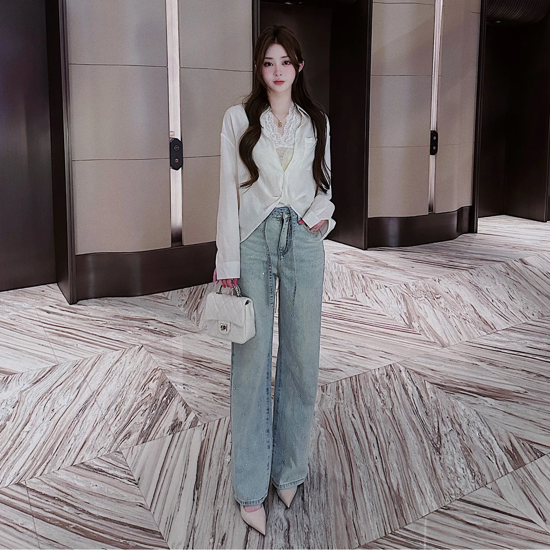 【满目星辰】满天星腰带阔腿牛仔裤XS40792