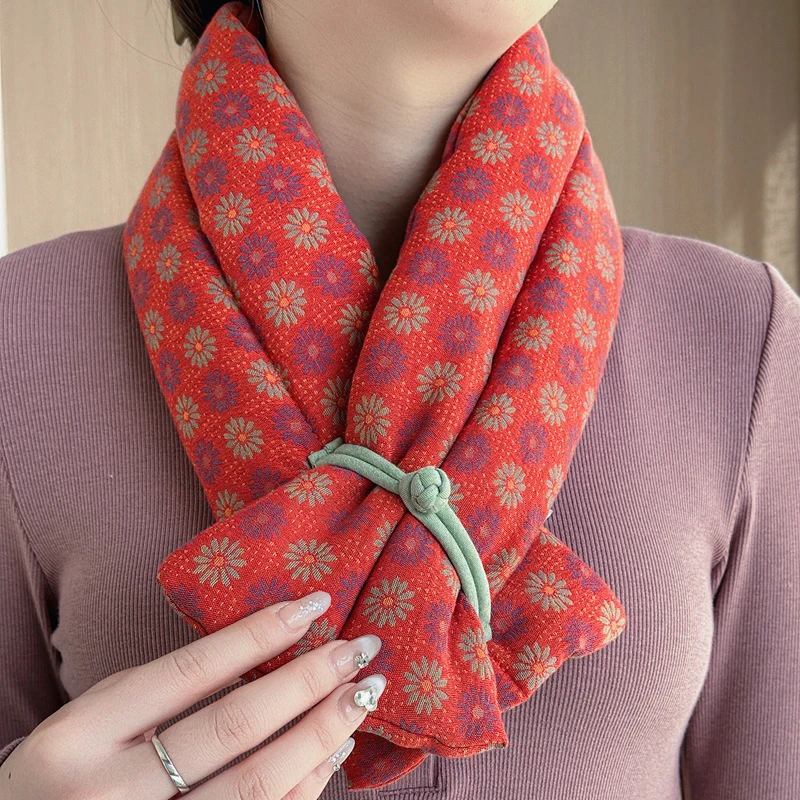 秋冬天然棉花围脖护颈椎保暖围巾发热脖套披肩防寒