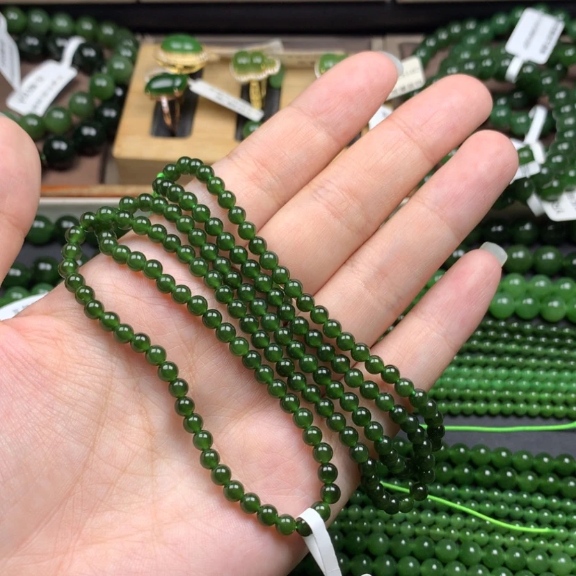 【闪购商品】颈饰未镶嵌和田玉（碧玉）4m菠菜绿无黑