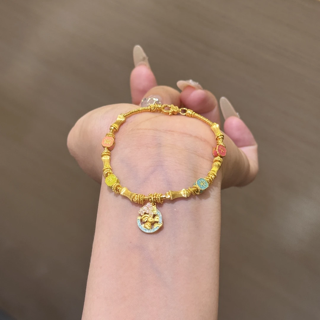 【菠萝珠宝】足金999  平安喜乐的兔子 手链 金重：15.22克