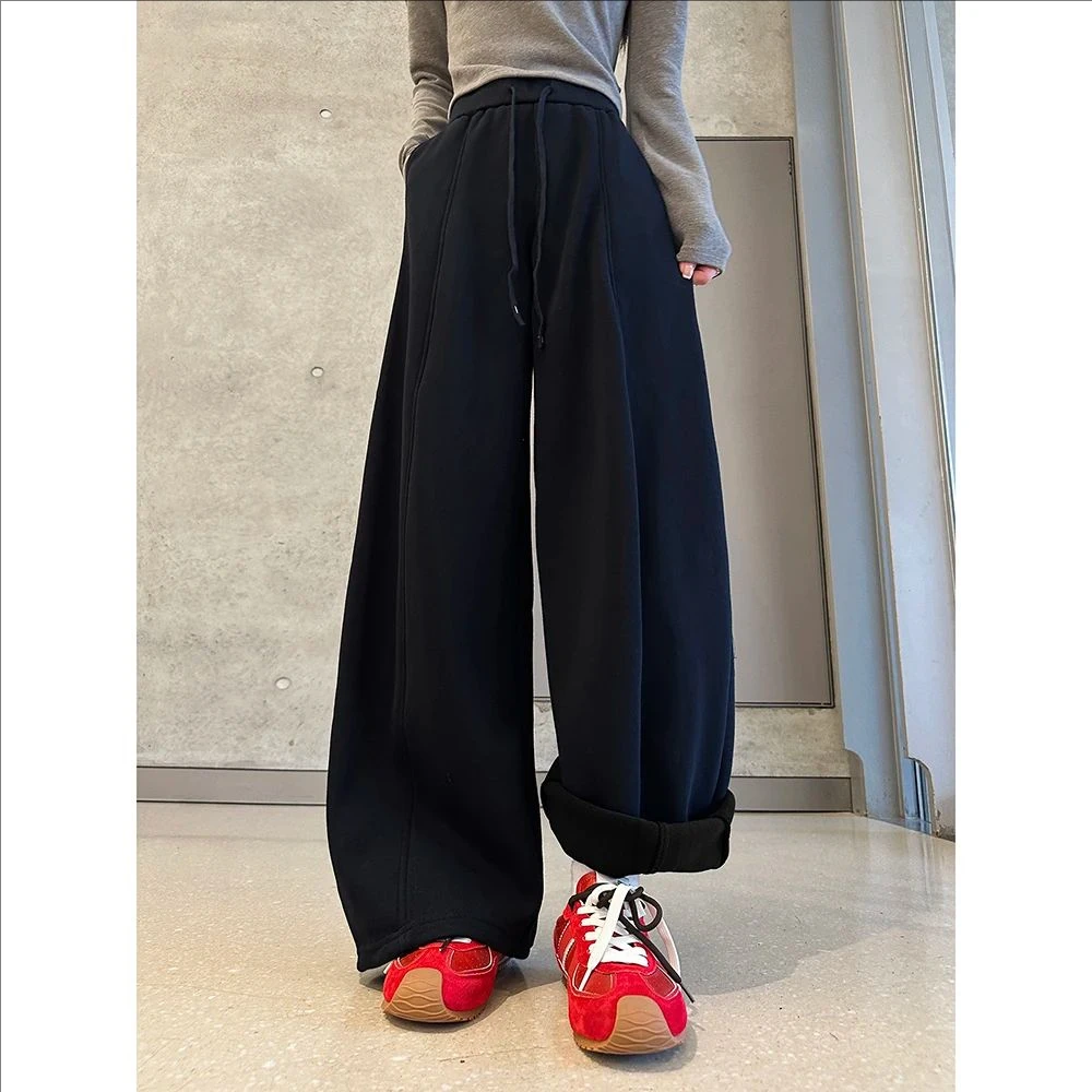 动感少女加绒加厚休闲卫裤女款2025秋冬爆款网红阔腿弯刀运动裤子