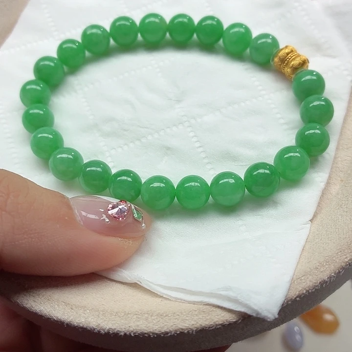 翡翠18K金镶嵌手链天然缅甸翡翠A货卡7.5