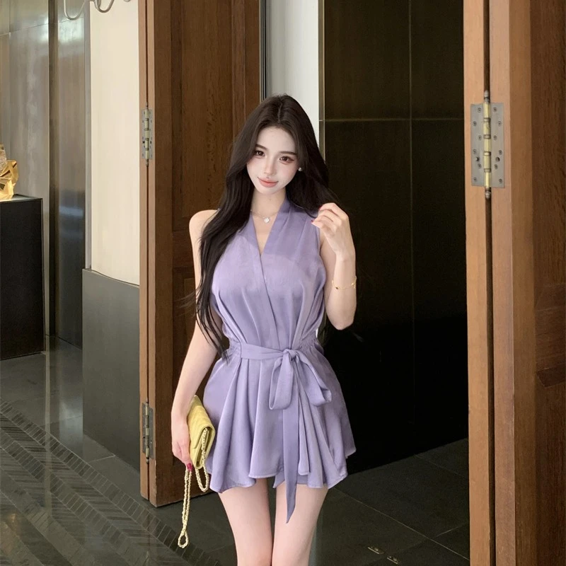 2025法式复古纯欲辣妹性感香芋紫贵气收腰显瘦冰凉感两件套女