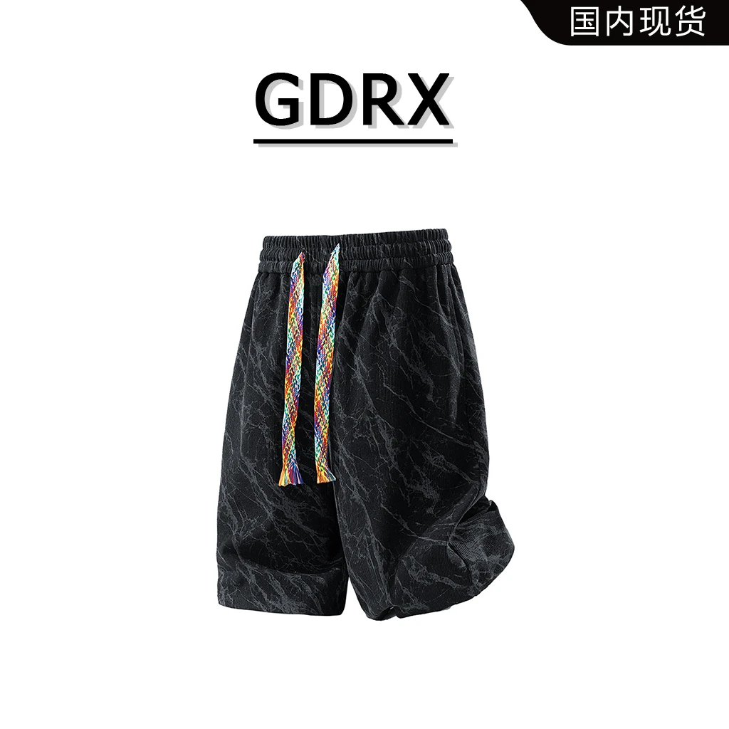GDRX扎染灯芯绒短裤男款2025夏季潮牌痞帅宽松直筒运动休闲五分裤