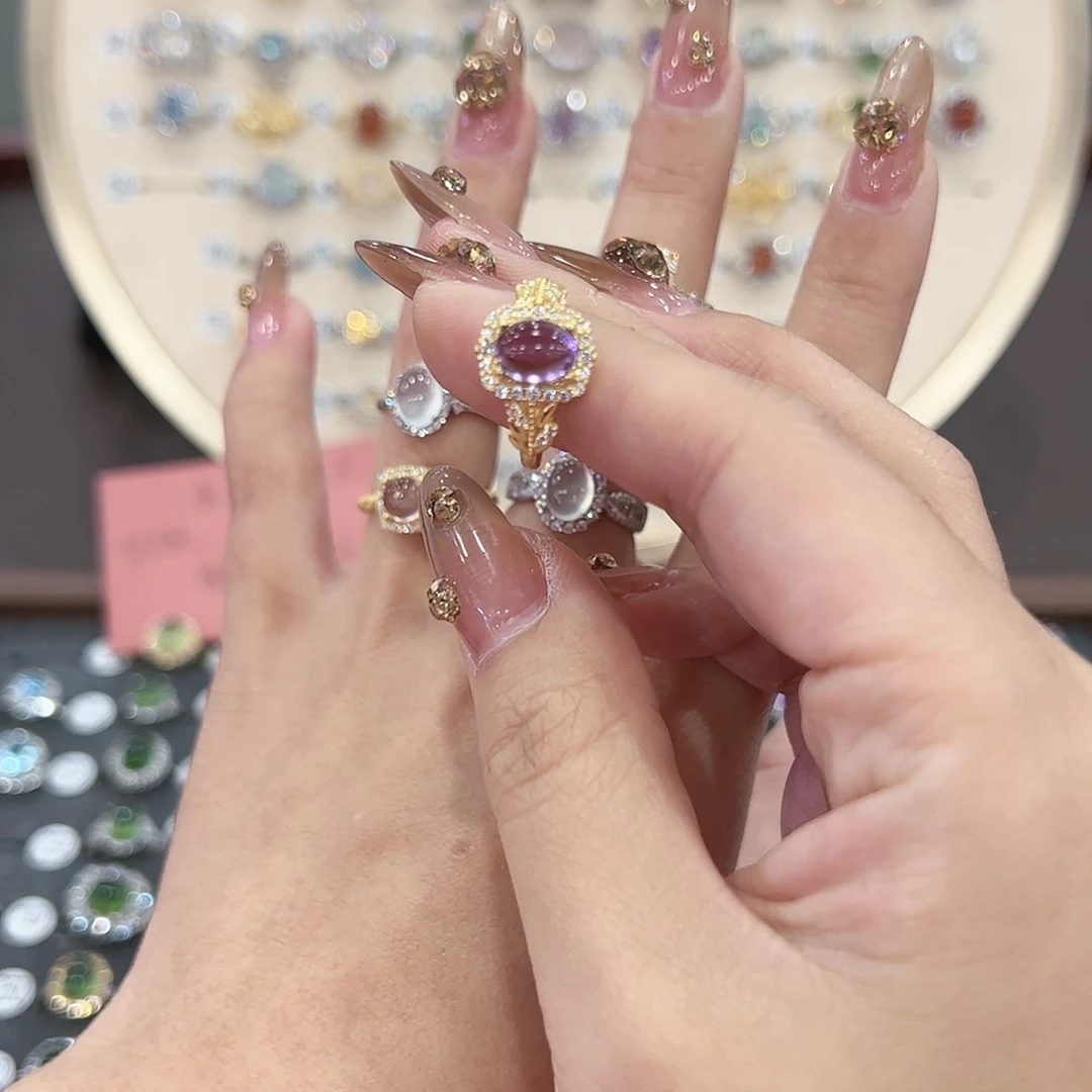 蛇纹石玉戒指银S925镶嵌