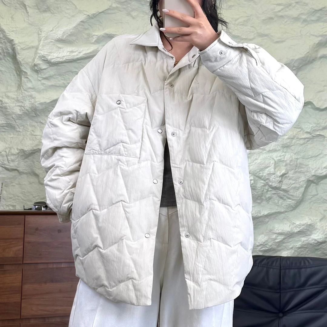 Dual Threads冬季翻领保暖休闲【90绒子】高蓬松白鸭绒衬衫式羽绒服