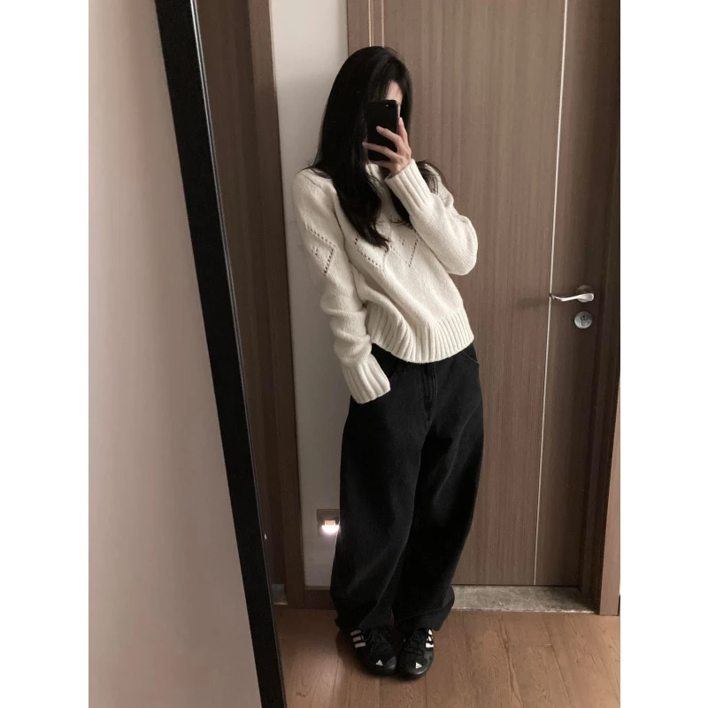 韩系慵懒风软糯休闲减龄针织衫2025秋冬宽松百搭阔腿长裤两件套潮