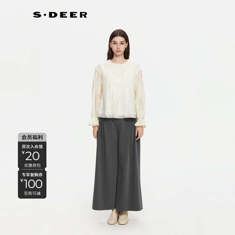 S·DEER圣迪奥碎花衬衣长袖时尚复古设计穿搭秋季衬衫S253Z0524