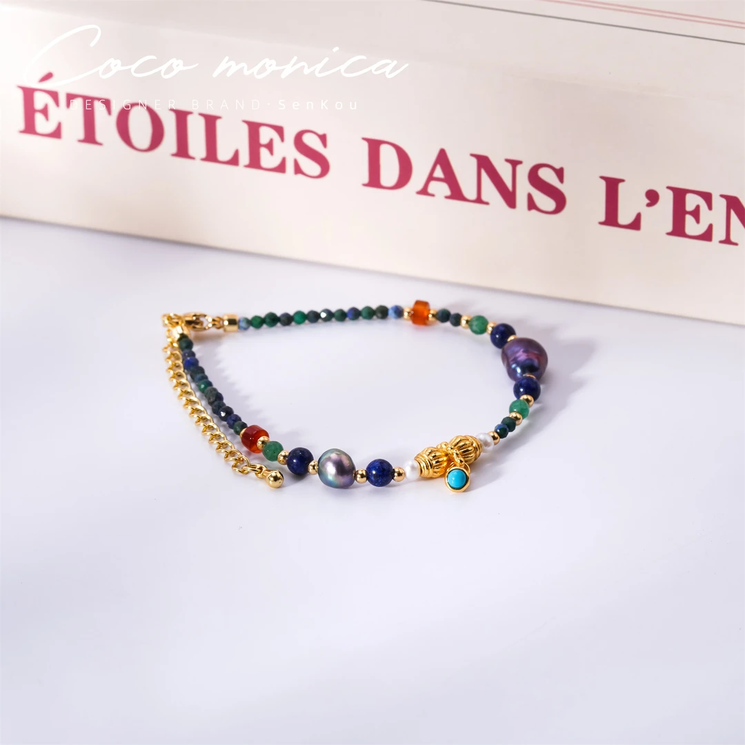 【小霞珠宝】青金石黑珍珠手链珍珠复古古法民族风镶嵌 AE951