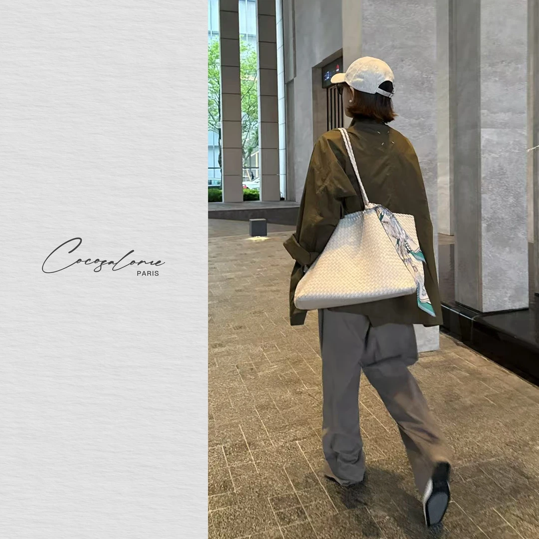 韩彬彬"绿风衣"复古时髦廓形感定染手缝标慵懒长袖外套1440-10