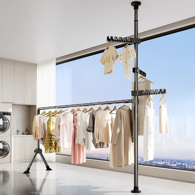 百年正和不锈钢顶天立地衣架阳台折叠室内晒被凉衣杆房间置衣架C