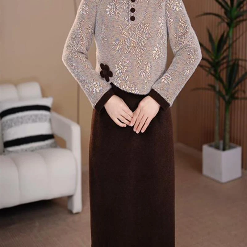 气质冬款加厚保暖连衣裙C洋气中长款覆拼接立领长袖过膝裙子女