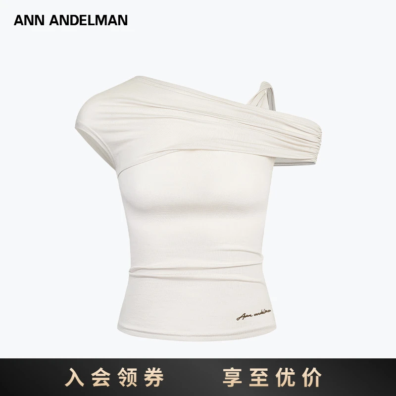 【商场同款】ANN ANDELMAN 25休闲女士单肩不对称立裁褶皱T恤流光风