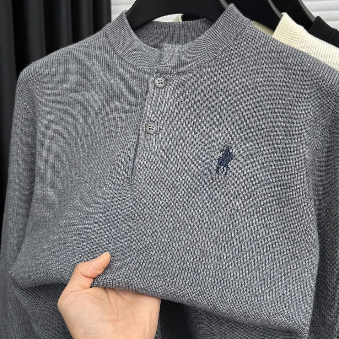 John Bunni高端纯色长袖毛衣男士秋冬新款休闲保暖内搭打底针织衫