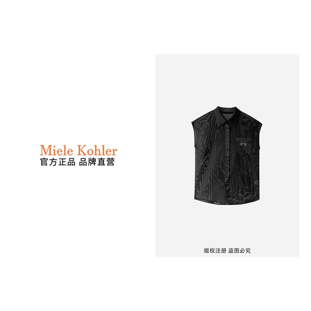 新款时尚潮流黑色无袖衬衣休闲百搭衬衫MKOMB5313【澳门小源同款】