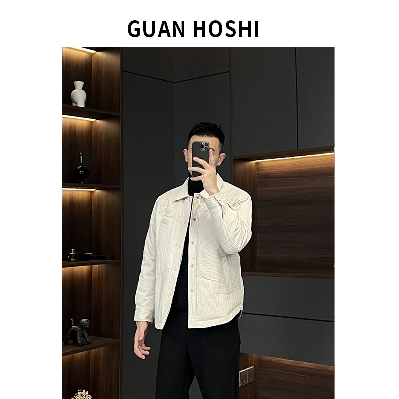 【冠什么希男装】秋冬纹理感拼接羽绒服男异形裁切保暖夹克28802