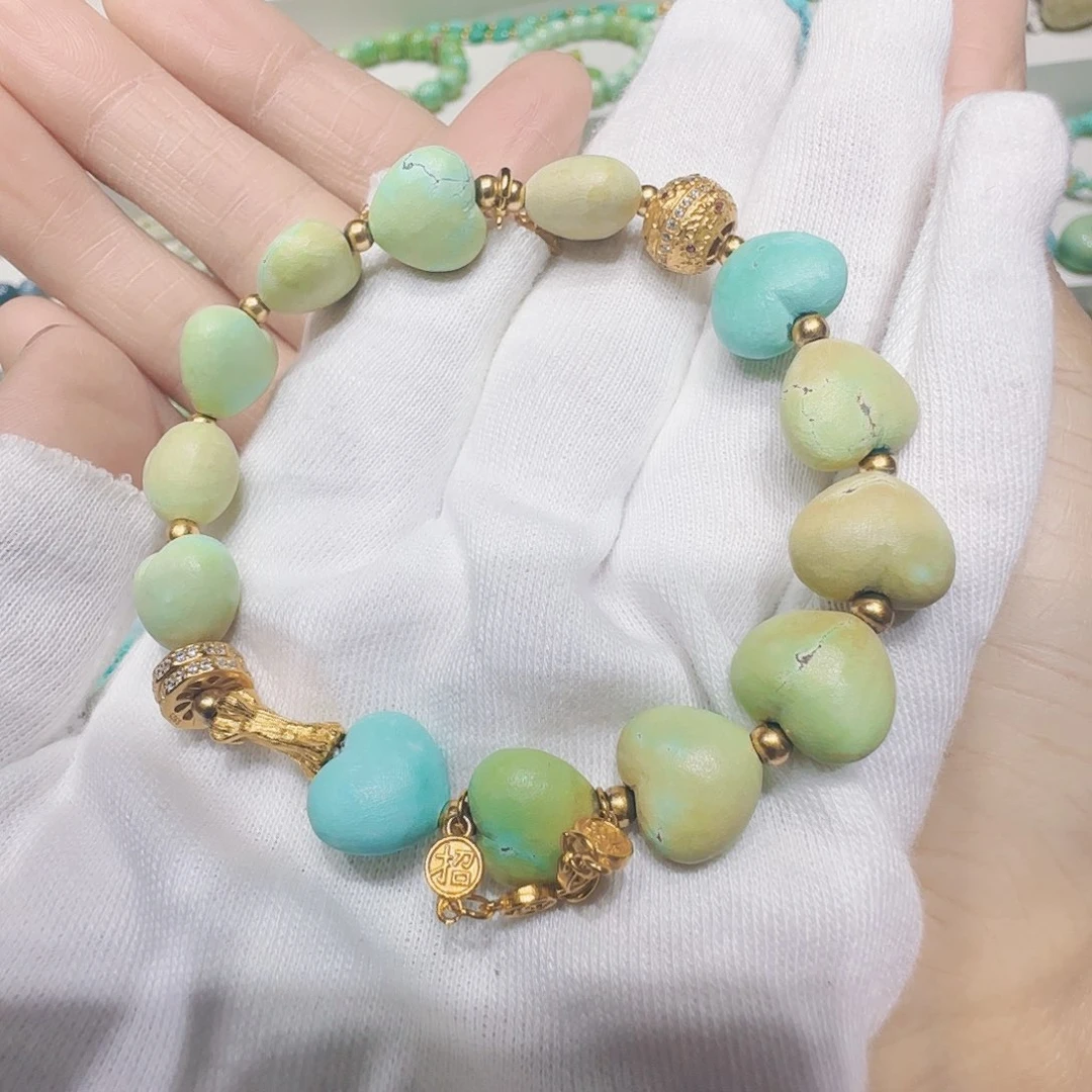 绿松石银S925镀金镶嵌原矿绿松石