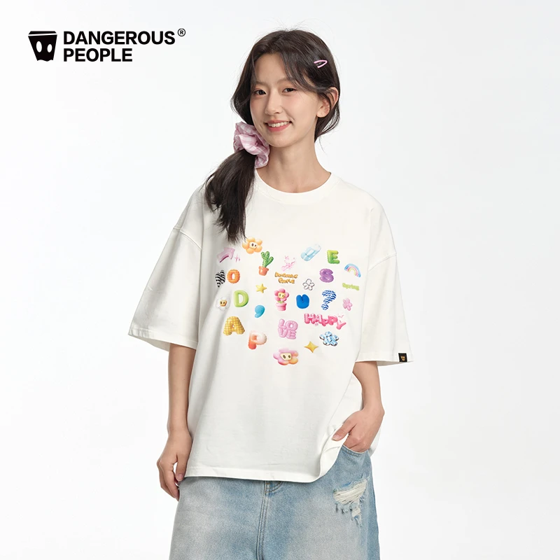Dangerouspeople薛之谦dsp童趣爱心T恤夏季潮牌情侣重磅百搭短袖