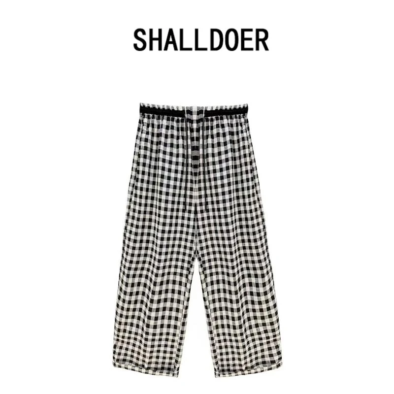 欧洲站时尚格子休闲裤女2025年春夏季新款宽松设计感直筒八分裤潮