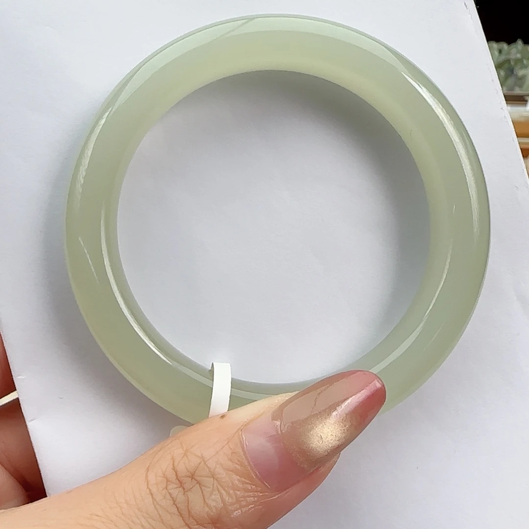 和田玉未镶嵌手镯冰胶浅葡萄 正圈57-58精品