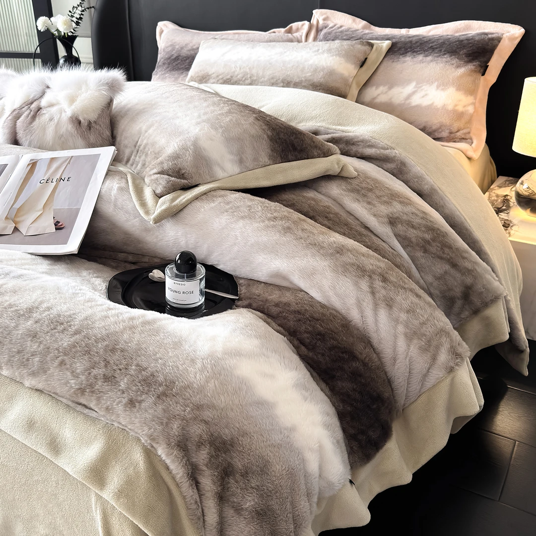 富安娜A类轻奢加厚牛奶绒四件套冬季双面绒保暖被套珊瑚绒床品