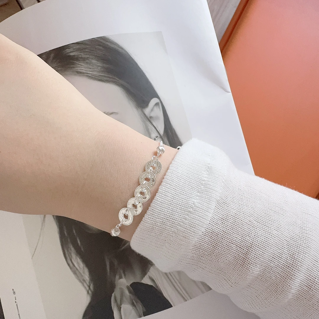 925银手链 S925银碎碎冰钱币简约新中式款轻奢手链精致银首饰闺蜜