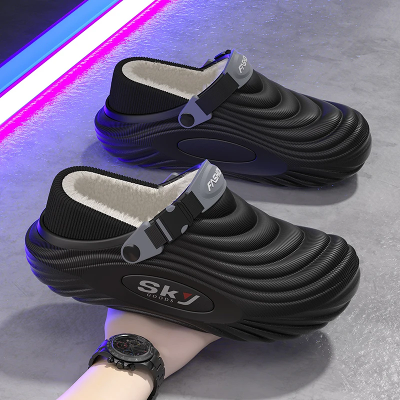 洋山公羊爆款居家防滑加绒保暖棉拖男士外穿厚底防水棉拖鞋男秋冬