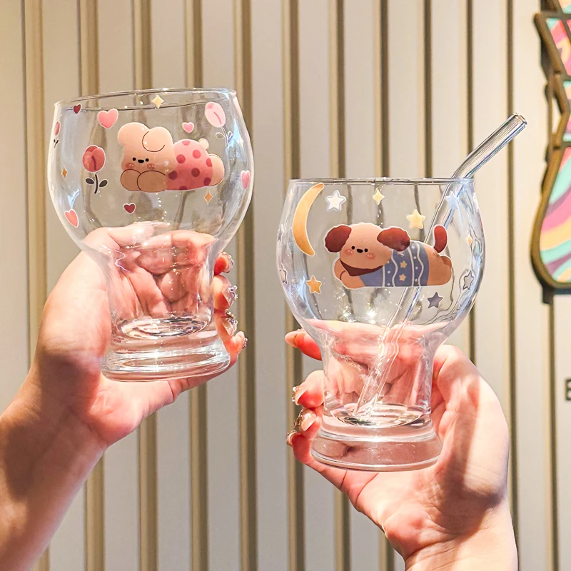 高颜值可爱小兔杯子卡通小狗玻璃杯啤酒杯女生家用果汁牛奶饮料杯