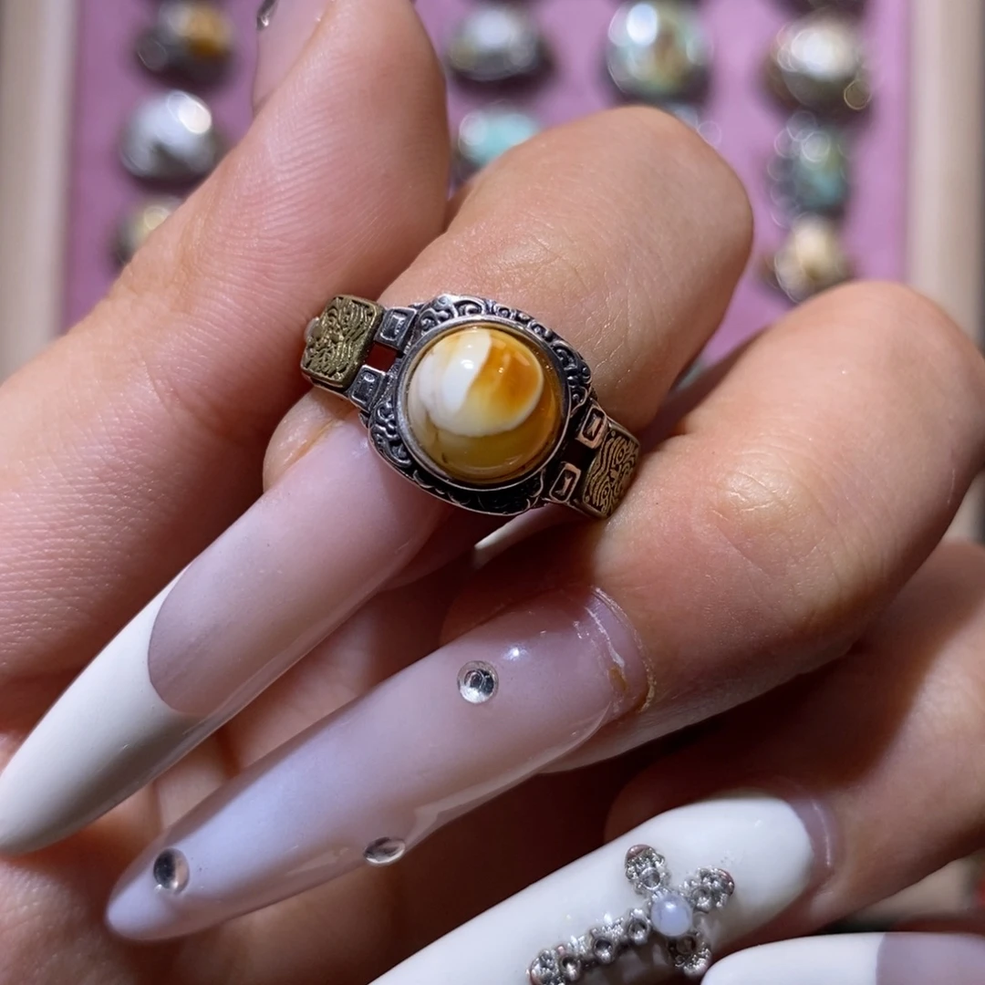 琥珀银S925镶嵌戒指