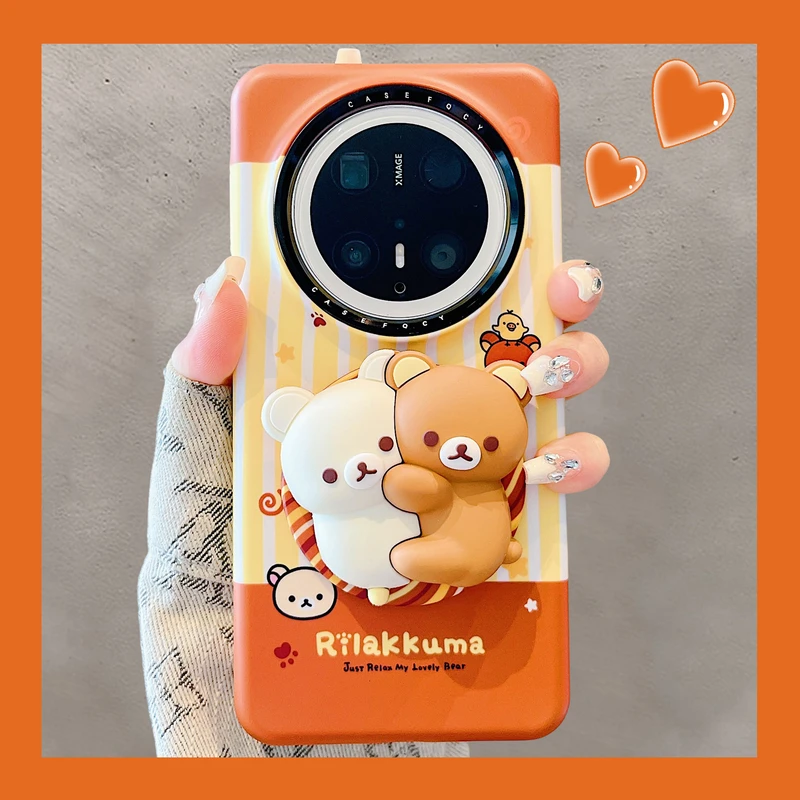 适用华为mate70pro+手机壳趣味可爱卡通脚印轻松熊mate60pro支架