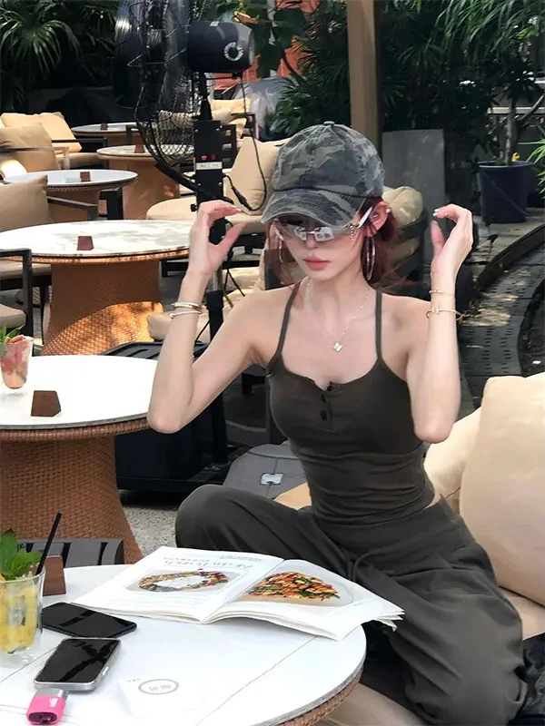 韩版气质女夏季性感纯欲辣妹穿搭显瘦百搭吊带宽松阔腿气质休闲裤