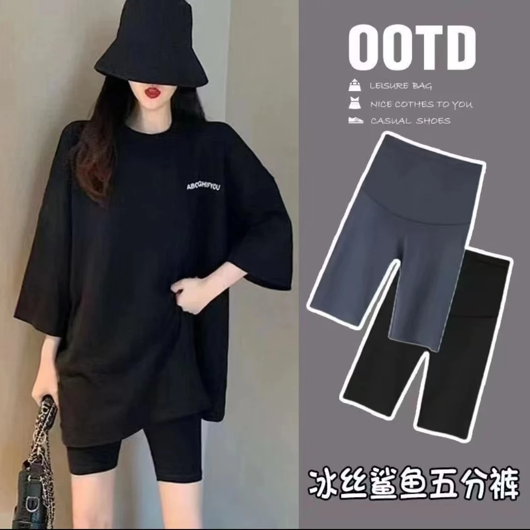 新款短裤孕妇打底裤夏季薄款托腹高腰外穿夏天五分裤鲨鱼裤春秋款