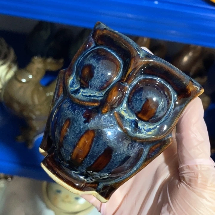 瓷片窑变猫头鹰摆件