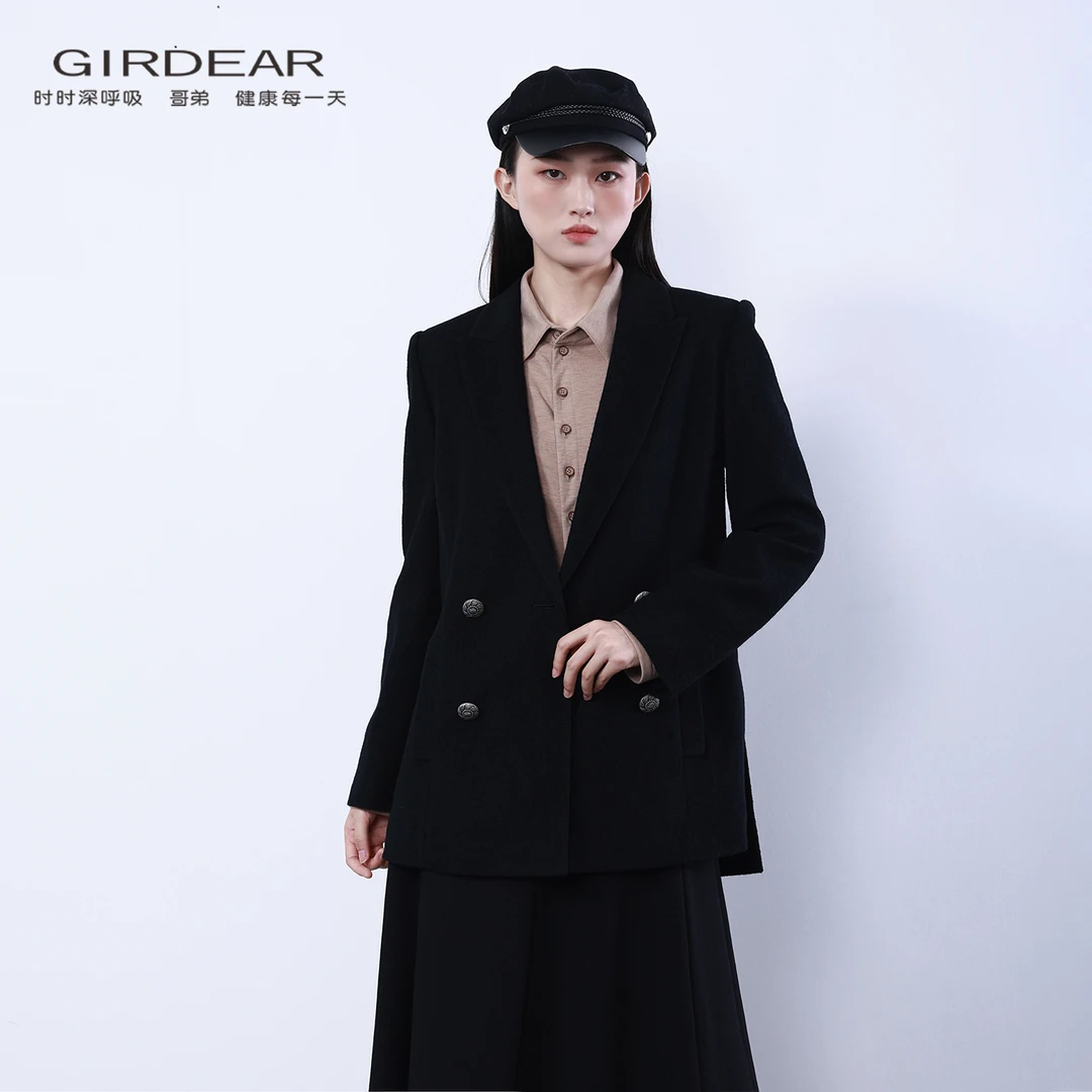 哥弟/GIRDEAR 新款女装H版廓形气质双排扣时尚羊毛西装外套140002