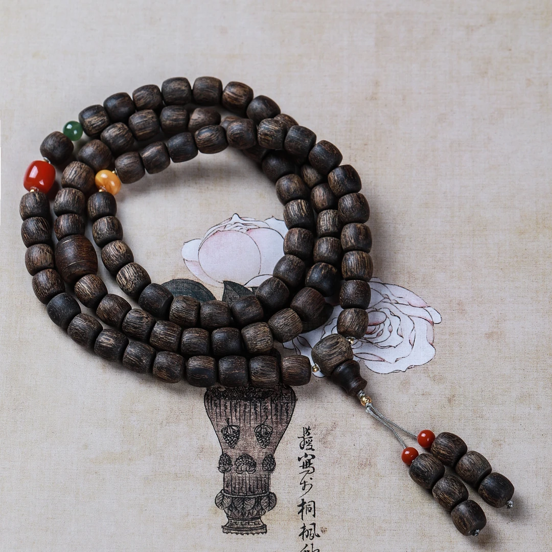 沉香越南富国岛倒架心髓料0.8桶珠长链