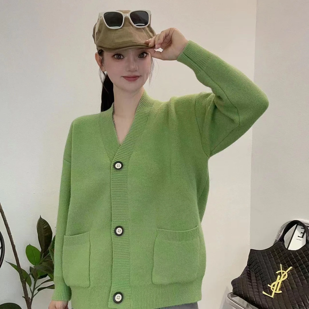 1223慵懒风毛衣外套女新款秋装韩系穿搭v领百搭针织开衫外搭上衣