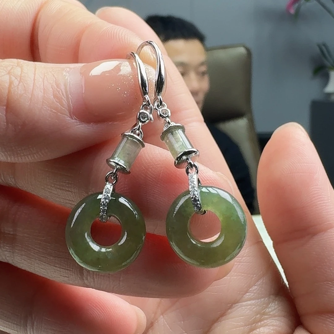 翡翠耳饰银S925镶嵌天然