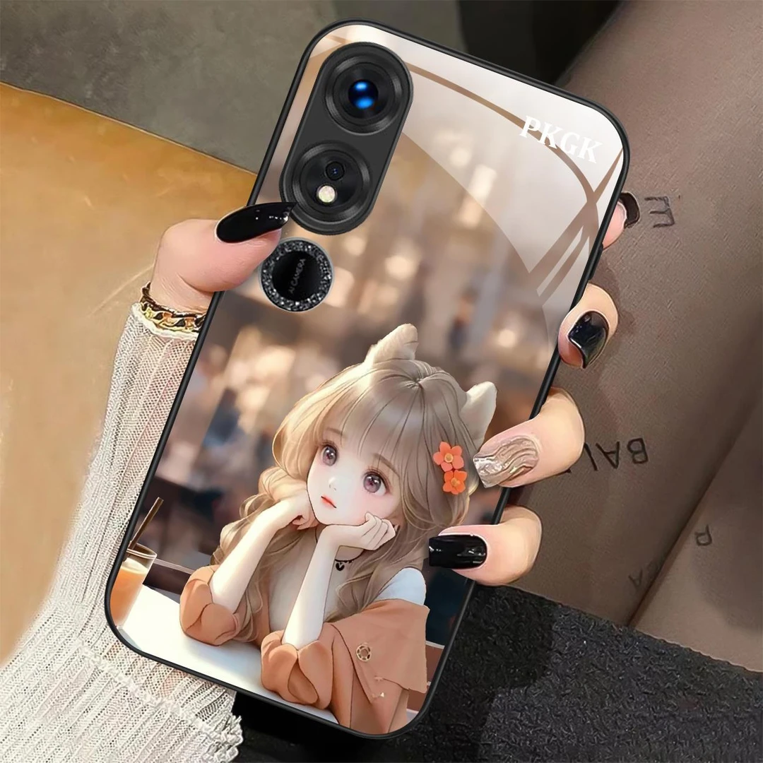 适用【荣耀畅玩40】思考女孩液态玻璃手机壳 超薄防摔刮 网红潮流