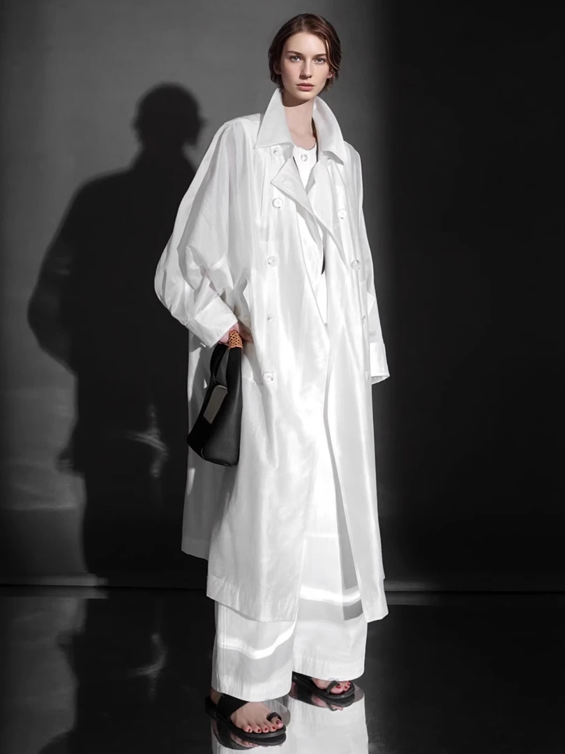 MEILI-轻奢丝质光泽感亚麻风衣外套女款轻薄防晒夏季PI25C127