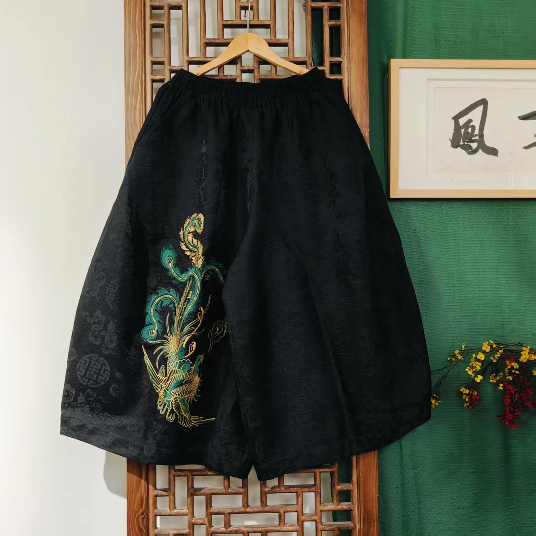 凤徕兮私人定制黑色福禄底绿色单凤刺绣加衬花苞裤 (LK040-66)