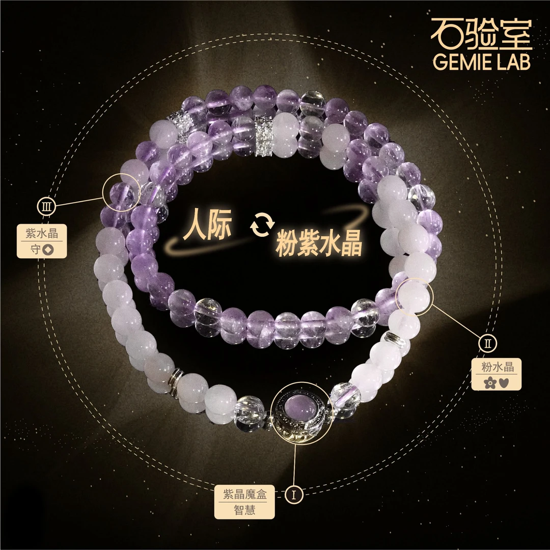 【秘语蔷薇】三绕紫水晶粉水晶手串项链权威检测石验室