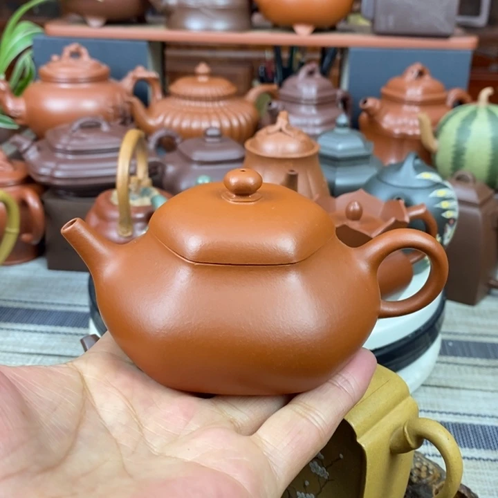 紫砂茶壶六方静乐150cc原矿赵庄朱泥