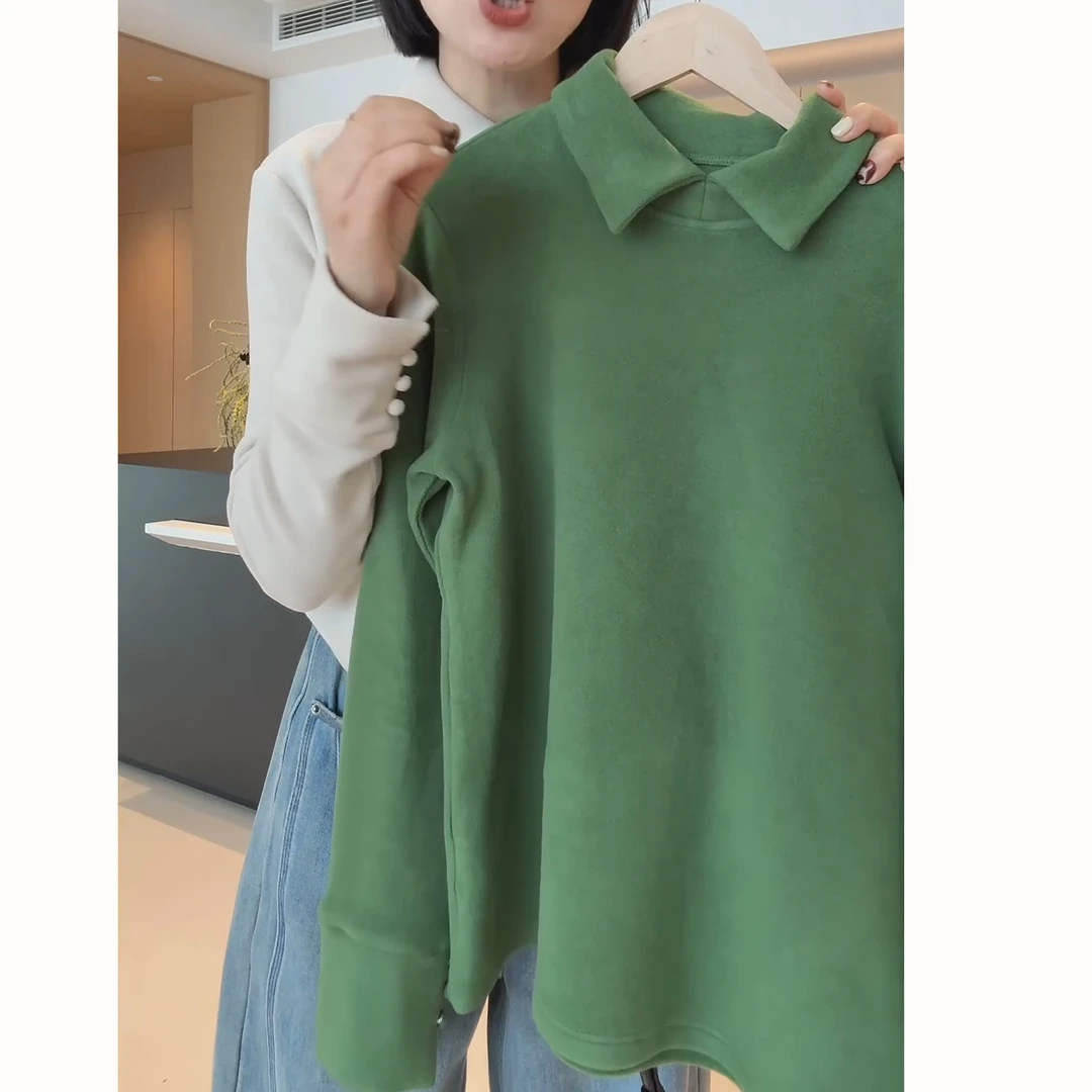 纯色双面德绒保暖简约POLO领百搭加厚内搭T恤打底衫LK2500883