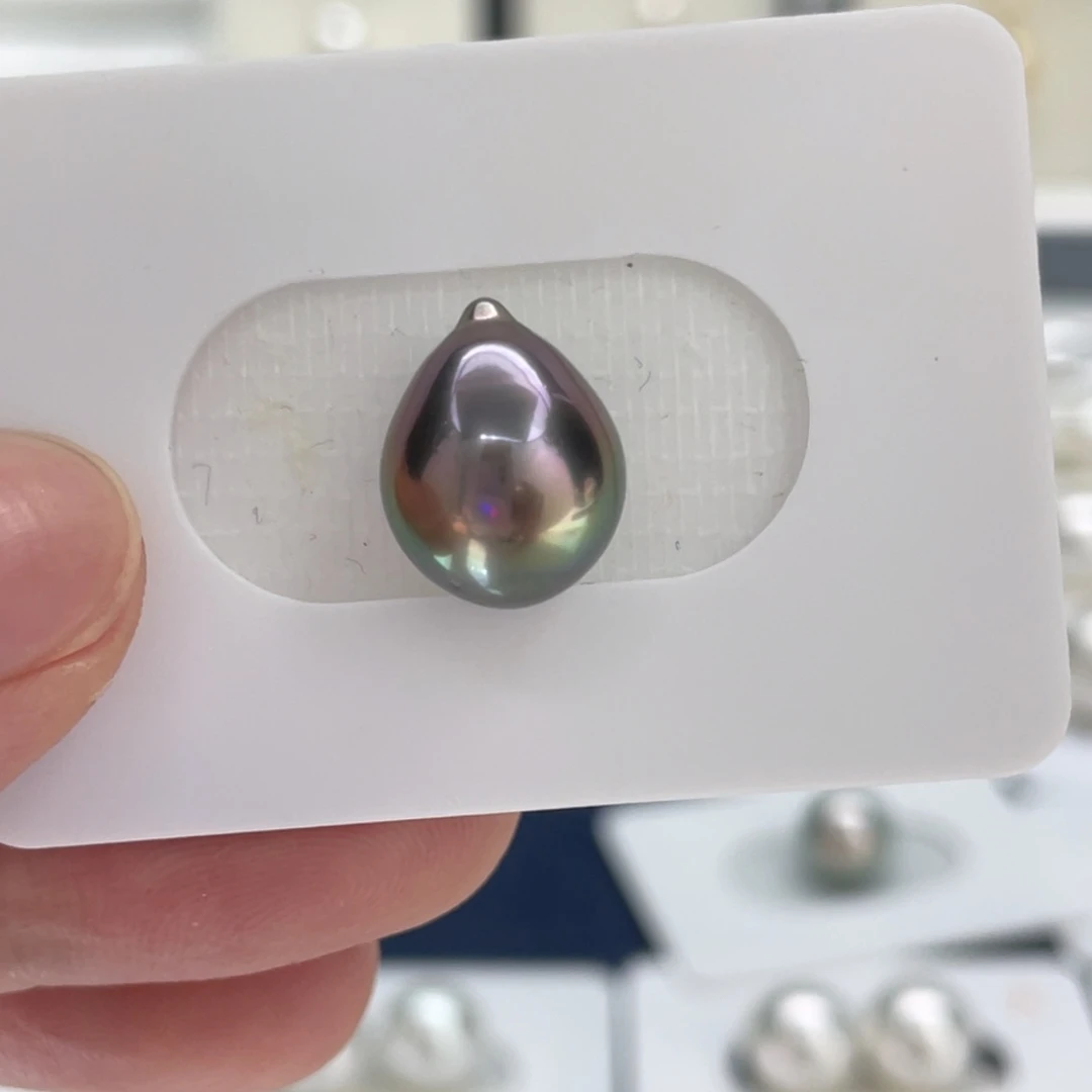 未镶嵌颈饰海水珍珠大溪地极光孔雀绿水滴10-11mm