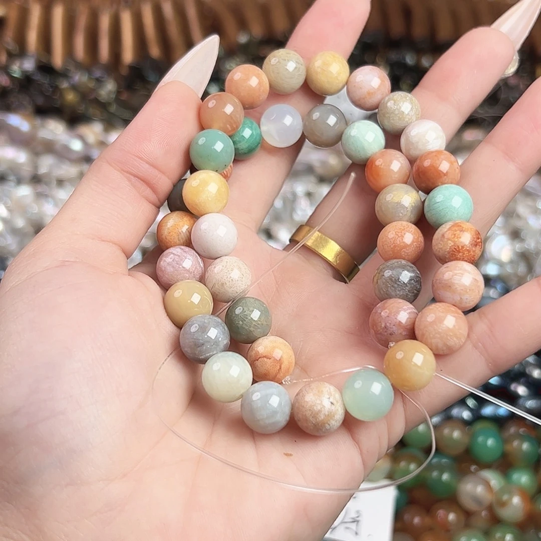 玛瑙/玉髓合金珠宝半成品b54 10m 天然菊花石一条精品