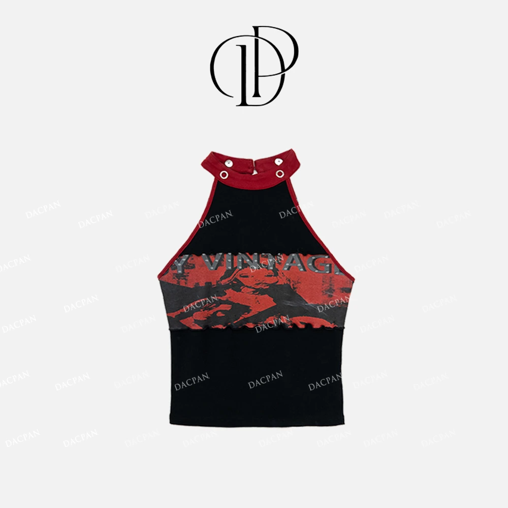 DACPAN-“灰色头像”拼色印花无袖上衣 2025/盼·PP 3353