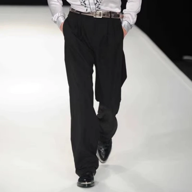 男士工装裤直筒大码夏季新品新款欧美黑色中腰微喇宽松长裤休闲裤