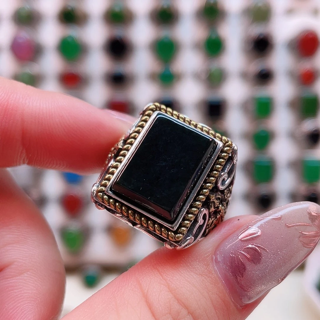 和田玉戒指银S925镶嵌