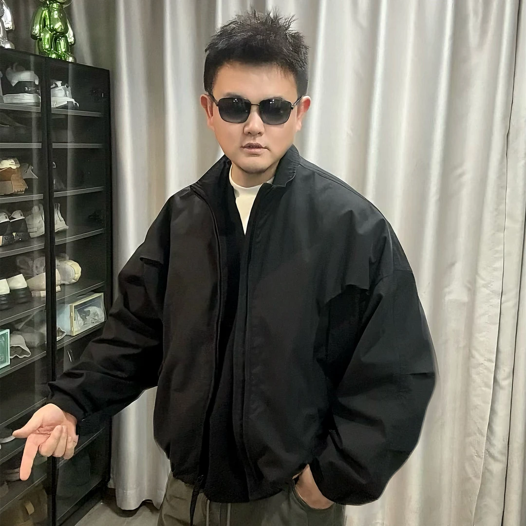 美式蝙蝠袖短夹克男士秋季重磅痞帅外套高街时尚弯刀袖夹克衫潮流