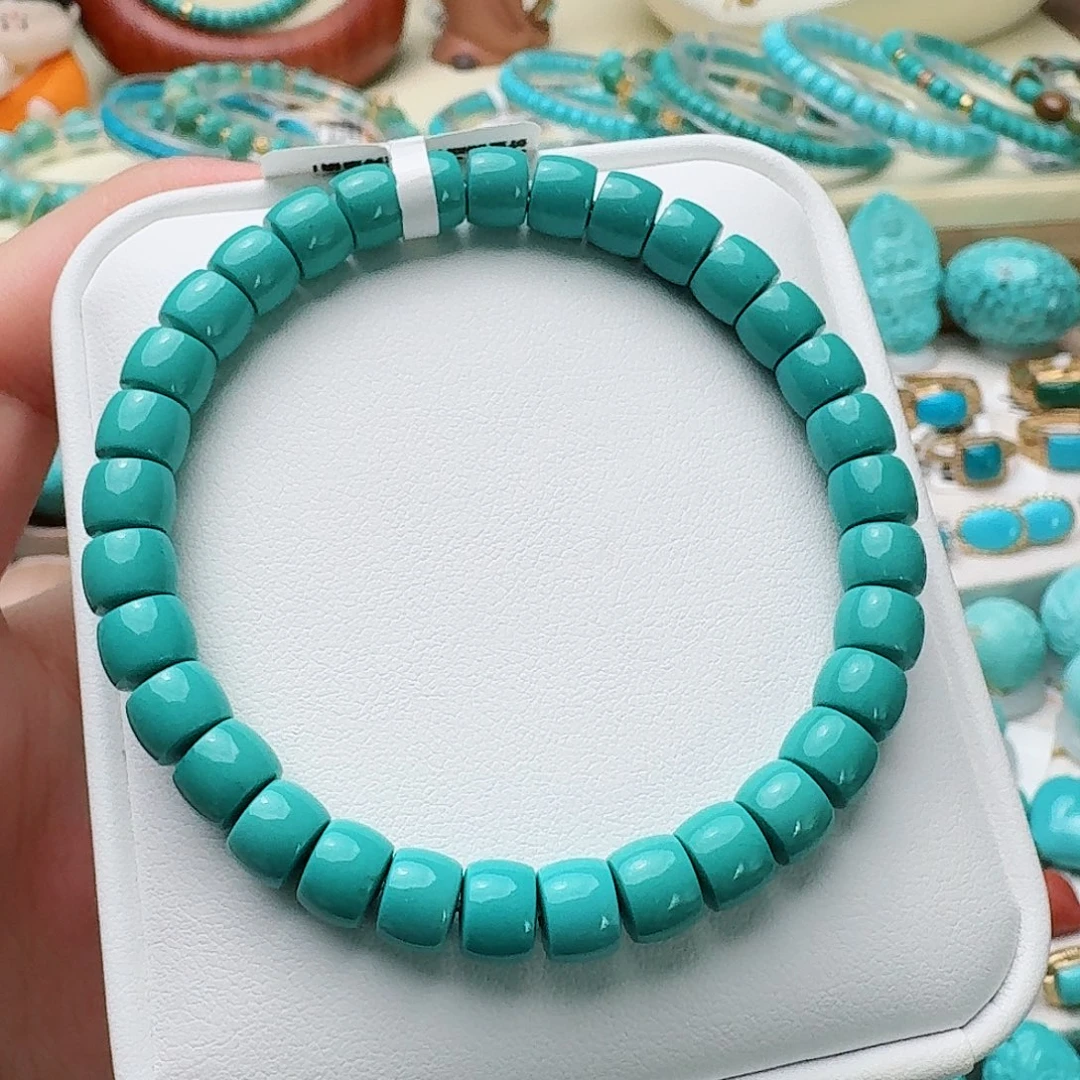 绿松石未镶嵌高瓷玉化绿直切手串7